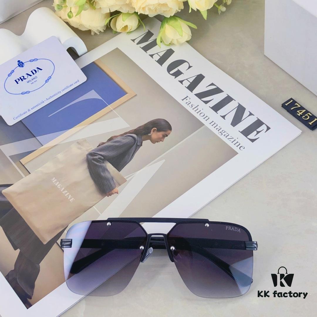 Prada European and American High-End Men's Sunglasses Dual-Bridge Metal UV Protection Driving Sunglasses New Arrival