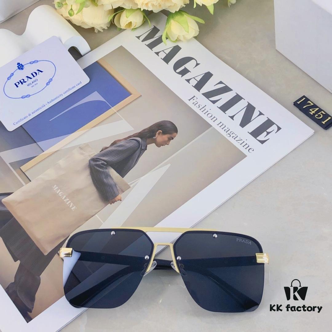 Prada European and American High-End Men's Sunglasses Dual-Bridge Metal UV Protection Driving Sunglasses New Arrival