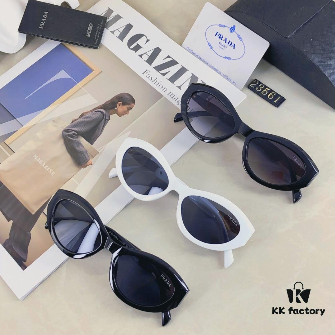 Prada Cat-Eye Retro Sunglasses Unisex Y2K Narrow Frame Triangle UV Protection Small Frame for Round and Square Faces Slimming Sun Glasses