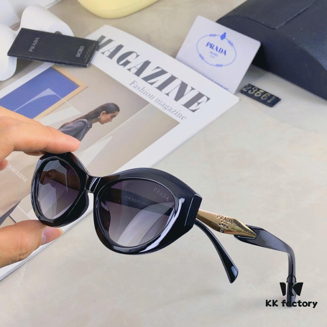 Prada Cat-Eye Retro Sunglasses Unisex Y2K Narrow Frame Triangle UV Protection Small Frame for Round and Square Faces Slimming Sun Glasses