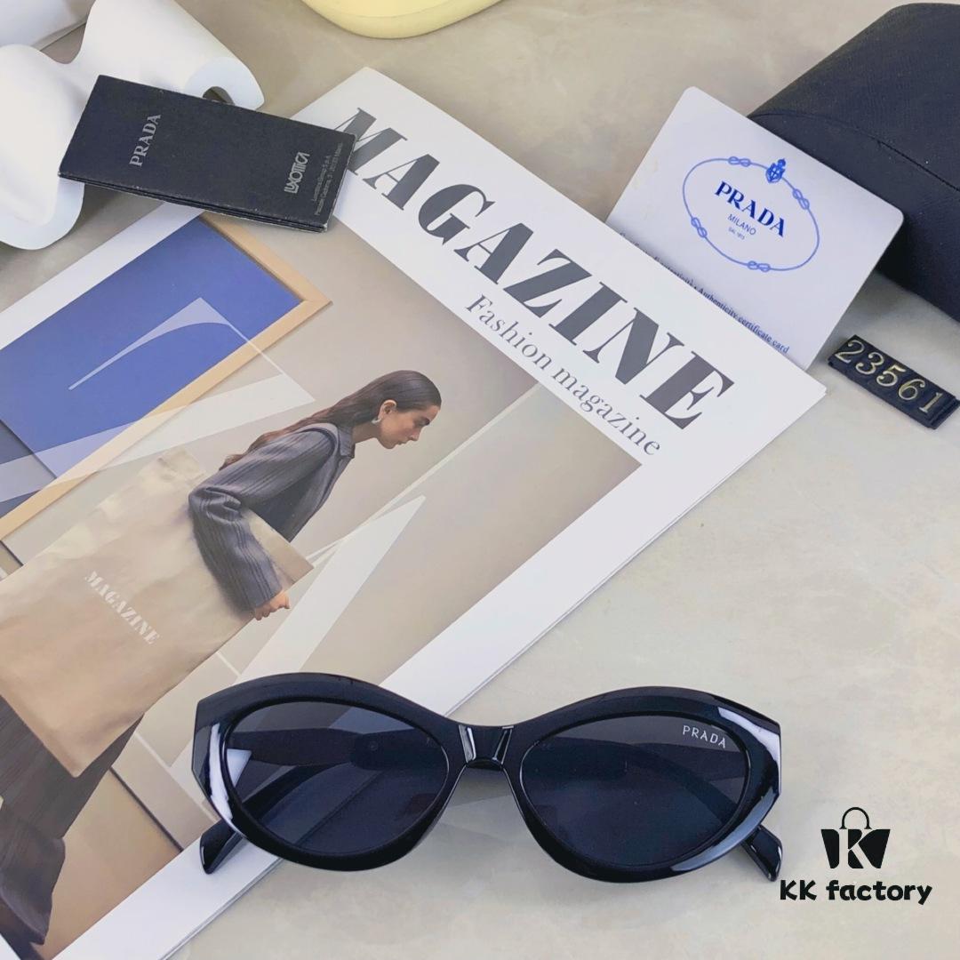 Prada Cat-Eye Retro Sunglasses Unisex Y2K Narrow Frame Triangle UV Protection Small Frame for Round and Square Faces Slimming Sun Glasses