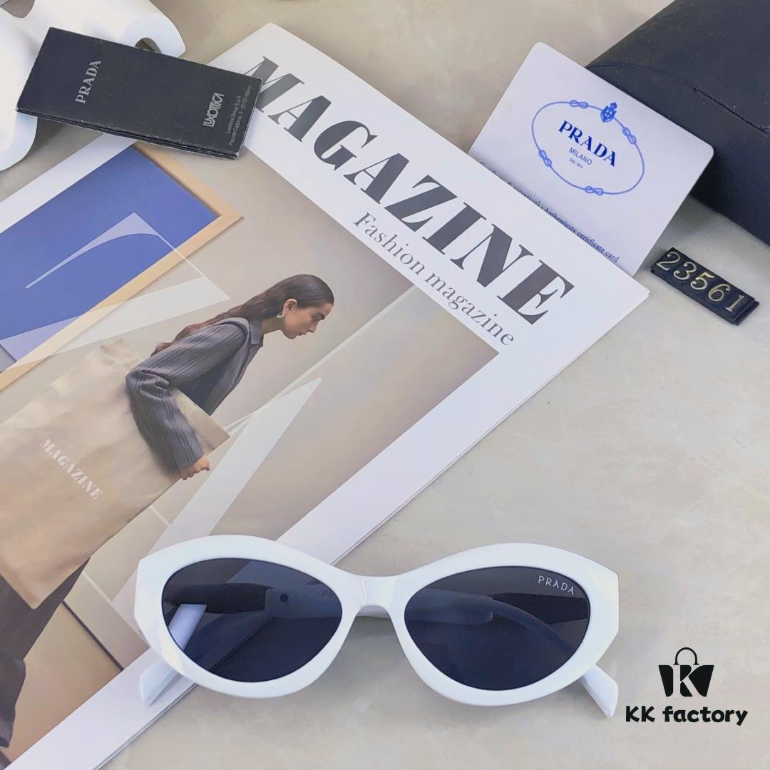 Prada Cat-Eye Retro Sunglasses Unisex Y2K Narrow Frame Triangle UV Protection Small Frame for Round and Square Faces Slimming Sun Glasses