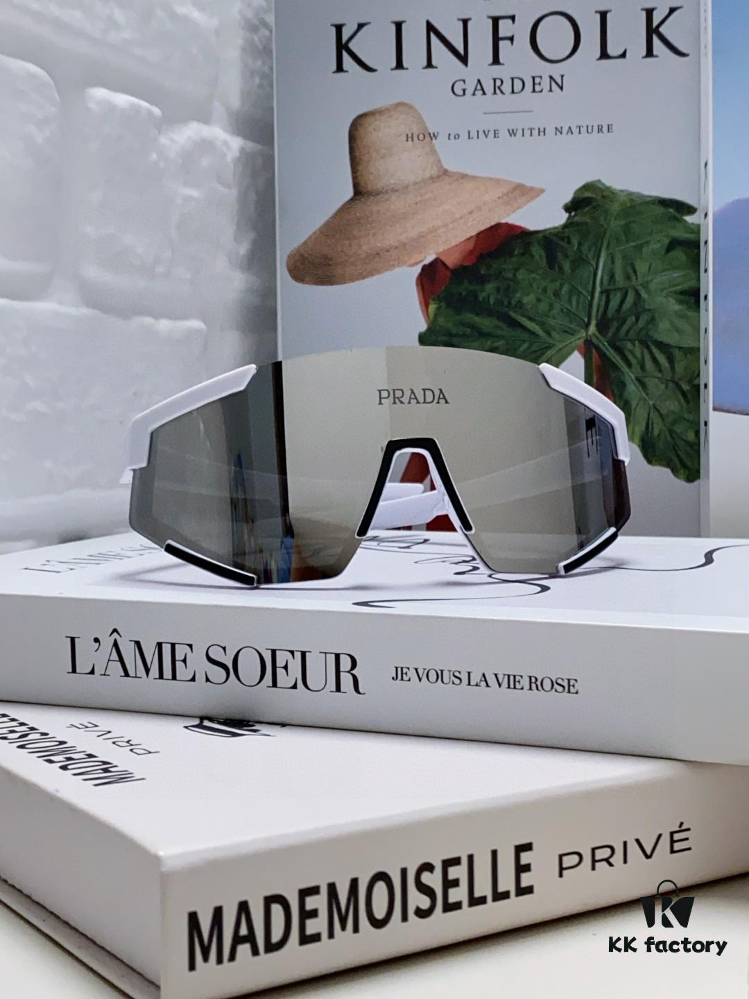 PRADA Unisex Oversized Lightweight UV-Protective Sunglasses with One-Piece Frame, Stylish Eyewear for Skiing, Cycling, and Outdoor Activities