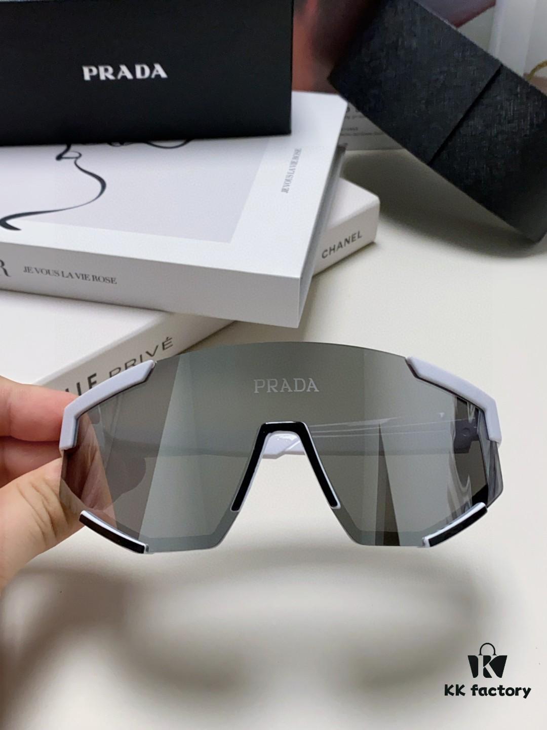 PRADA Unisex Oversized Lightweight UV-Protective Sunglasses with One-Piece Frame, Stylish Eyewear for Skiing, Cycling, and Outdoor Activities