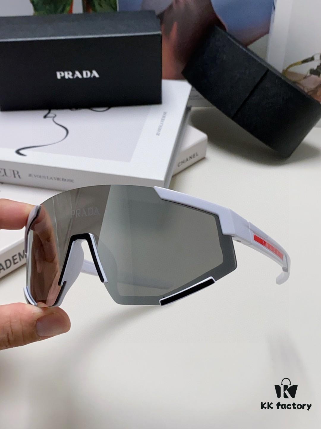 PRADA Unisex Oversized Lightweight UV-Protective Sunglasses with One-Piece Frame, Stylish Eyewear for Skiing, Cycling, and Outdoor Activities