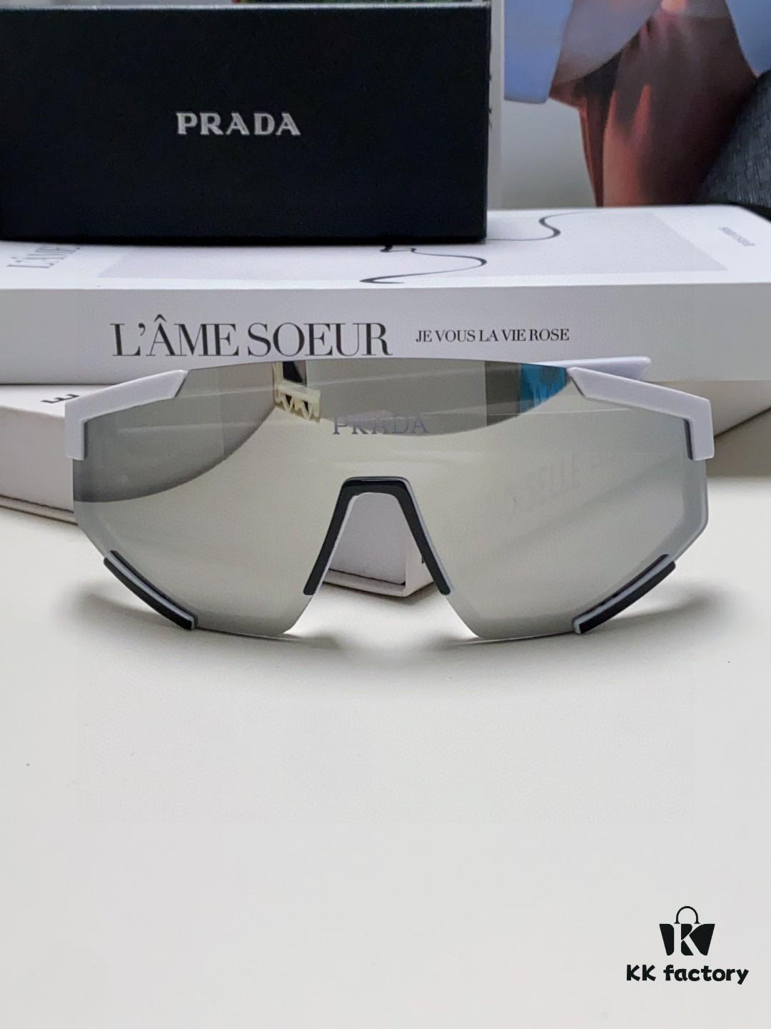 PRADA Unisex Oversized Lightweight UV-Protective Sunglasses with One-Piece Frame, Stylish Eyewear for Skiing, Cycling, and Outdoor Activities