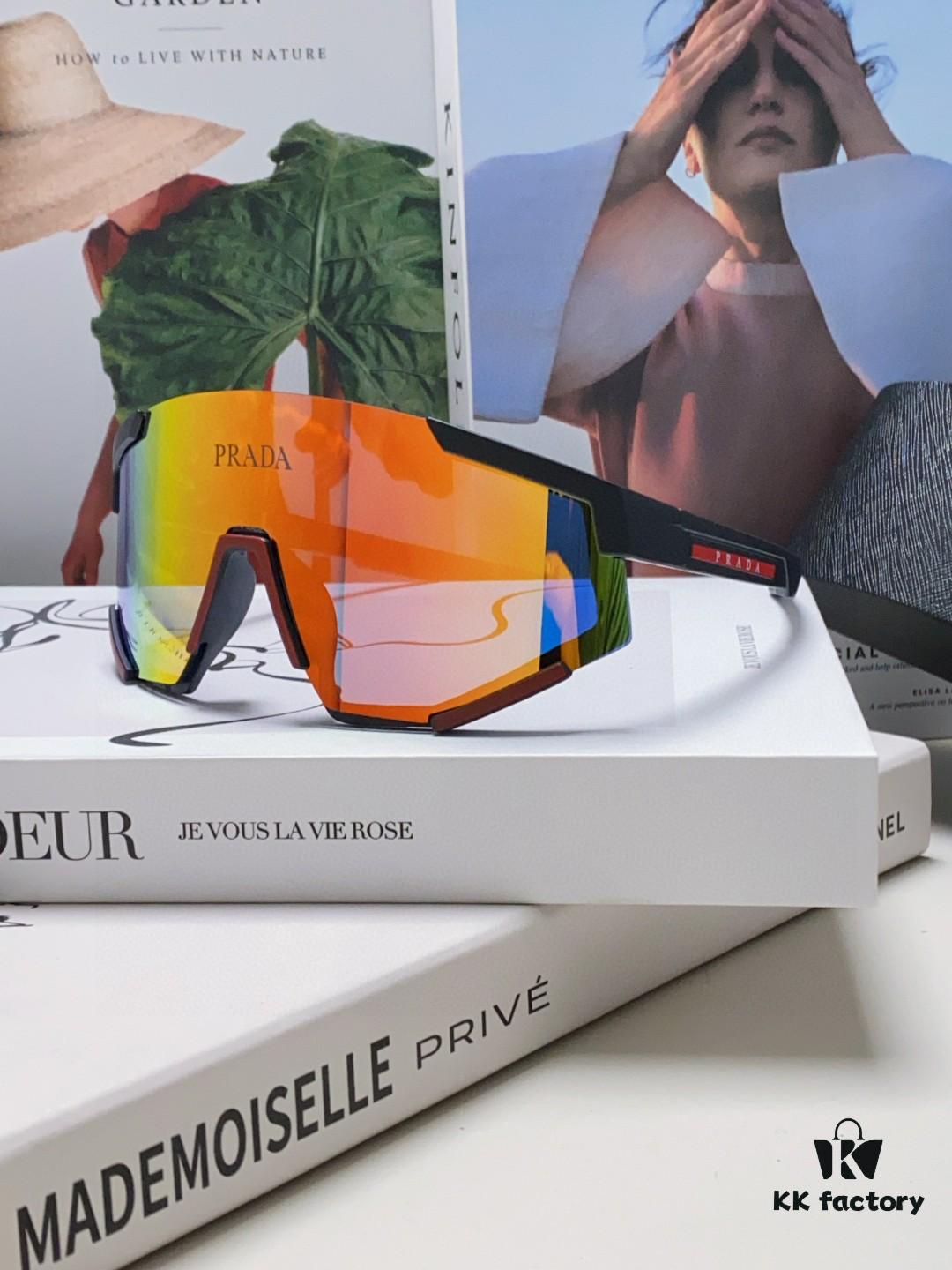 PRADA Unisex Oversized Lightweight UV-Protective Sunglasses with Integrated Frame for Skiing, Cycling, and Outdoor Use