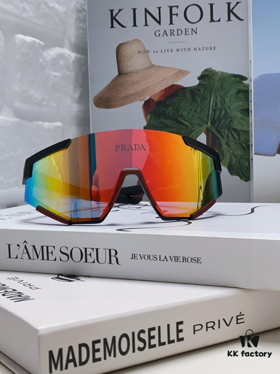 PRADA Unisex Oversized Lightweight UV-Protective Sunglasses with Integrated Frame for Skiing, Cycling, and Outdoor Use