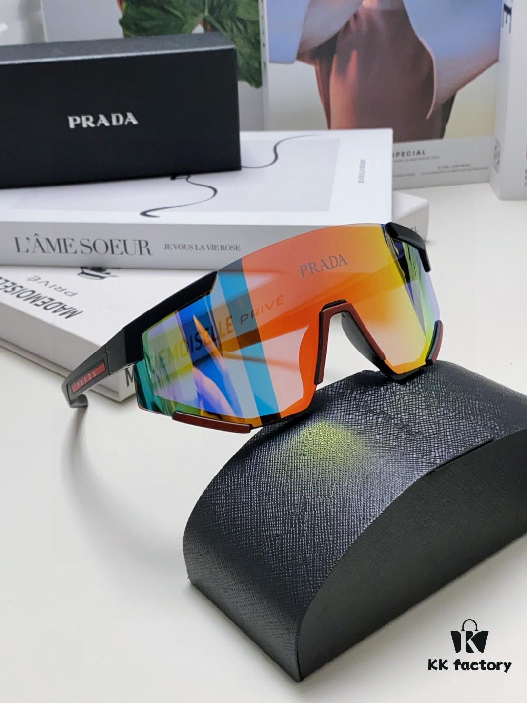 PRADA Unisex Oversized Lightweight UV-Protective Sunglasses with Integrated Frame for Skiing, Cycling, and Outdoor Use