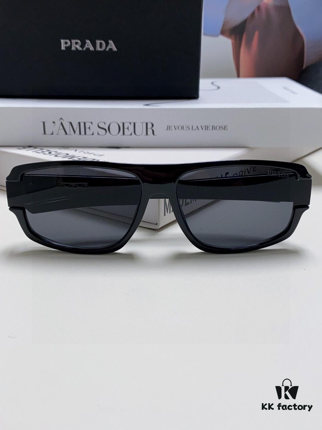 Prada 2024 Men's Square Frame Minimalist Lightweight Sports Sunglasses, European Influencer Style