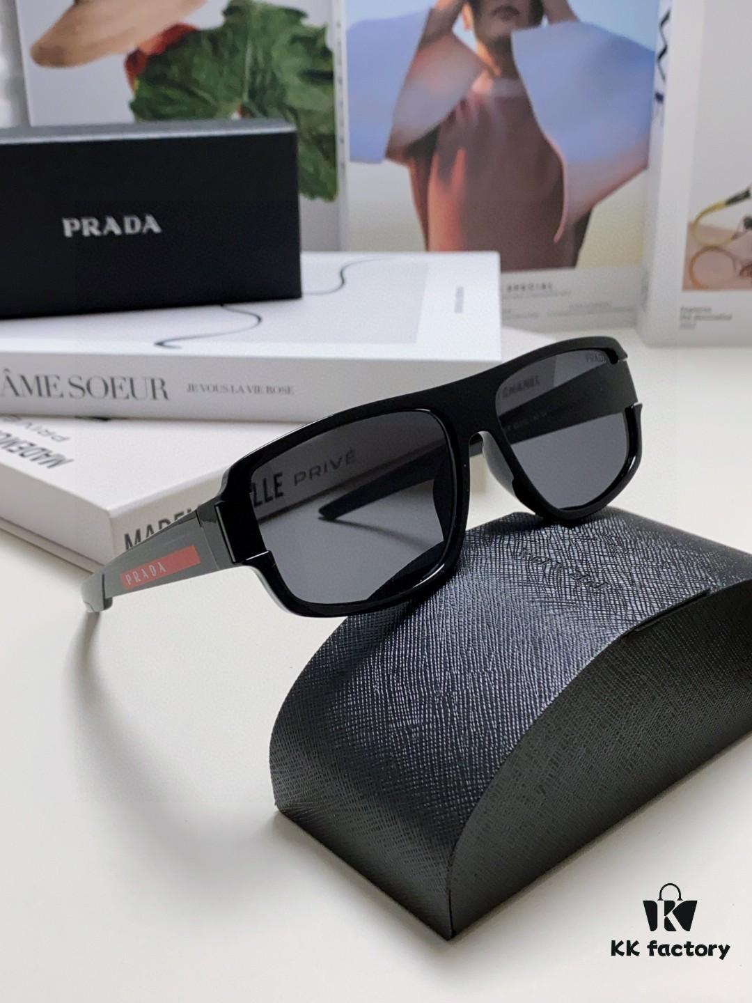 Prada 2024 Men's Square Frame Minimalist Lightweight Sports Sunglasses, European Influencer Style