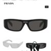 PRADA 2024 New Arrival Retro Rectangular One-Piece Sunglasses, Stylish Unisex UV-Protective Industrial Design Shades