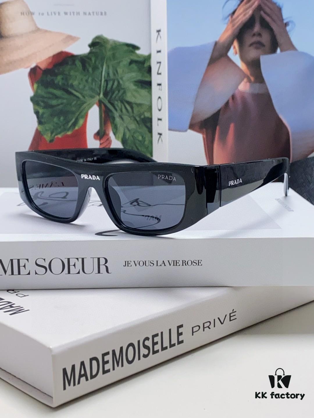 PRADA 2024 New Arrival Retro Rectangular One-Piece Sunglasses, Stylish Unisex UV-Protective Industrial Design Shades