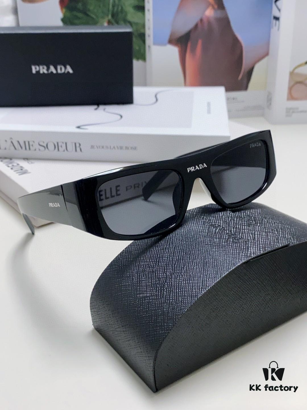 PRADA 2024 New Arrival Retro Rectangular One-Piece Sunglasses, Stylish Unisex UV-Protective Industrial Design Shades