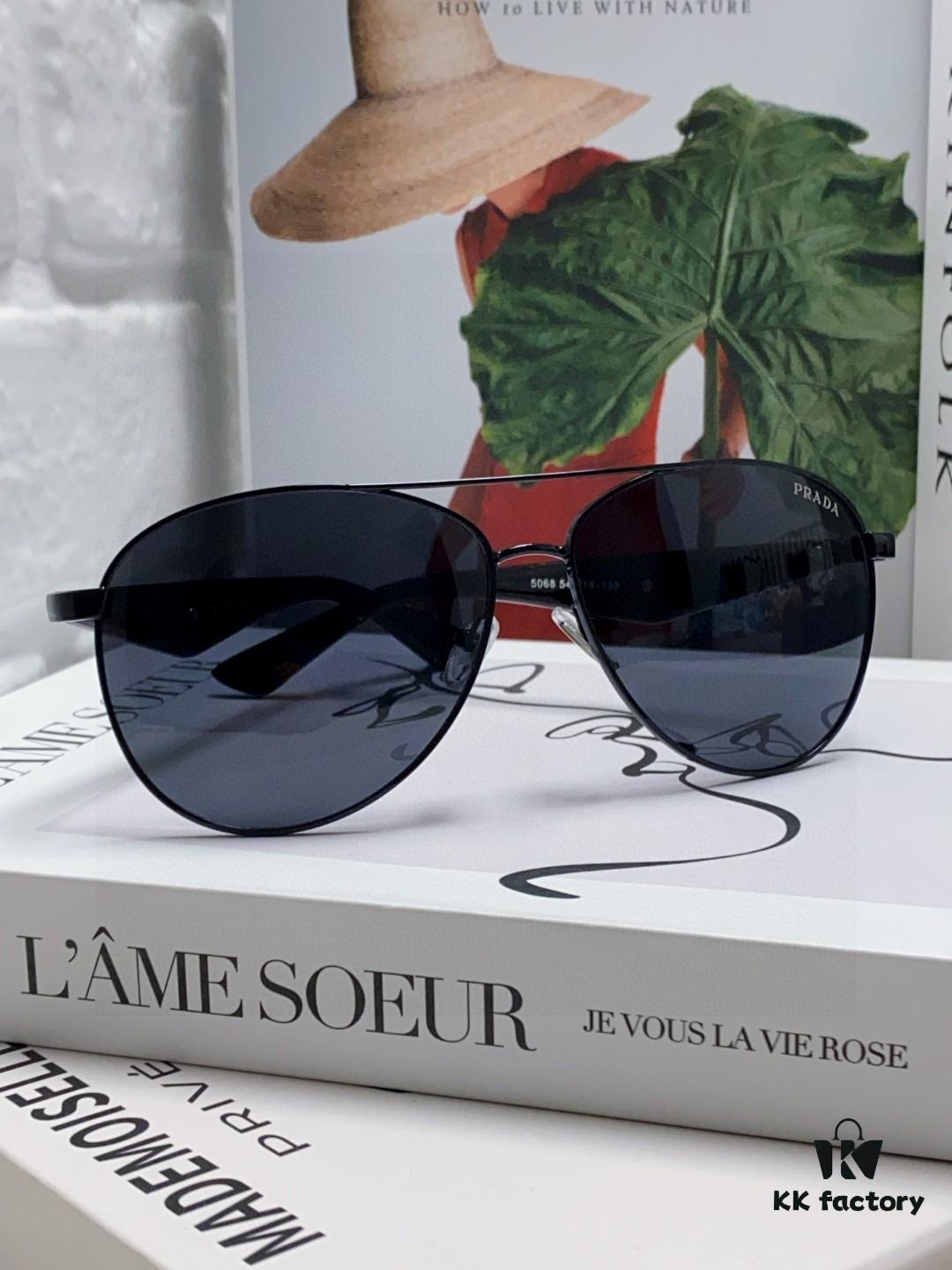 Prada 2024 New Polarized Sunglasses with Print Double-Bridge Aviator Style UV and Blue Light Protection Unisex Driving Sunglasses