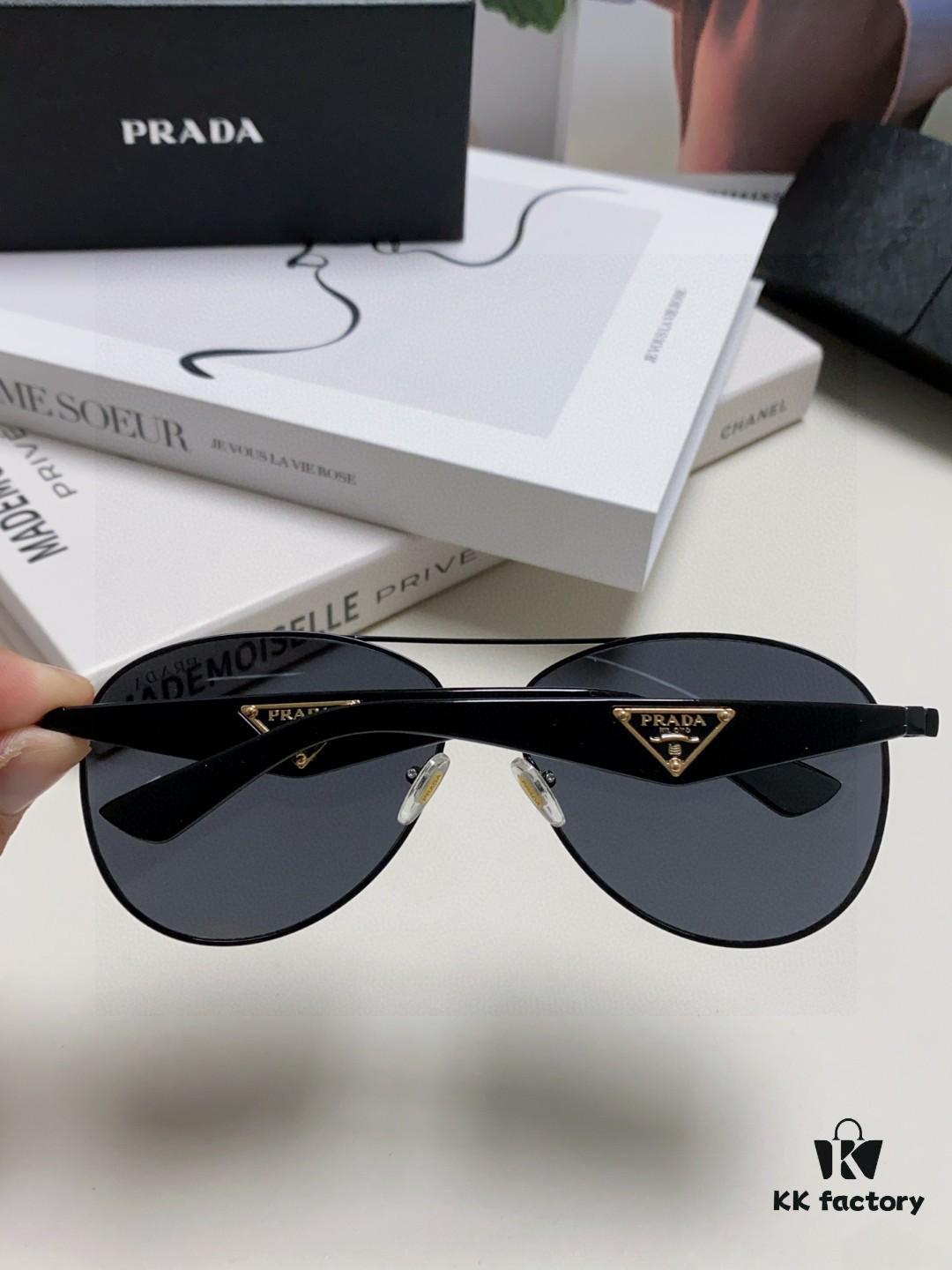 Prada 2024 New Polarized Sunglasses with Print Double-Bridge Aviator Style UV and Blue Light Protection Unisex Driving Sunglasses