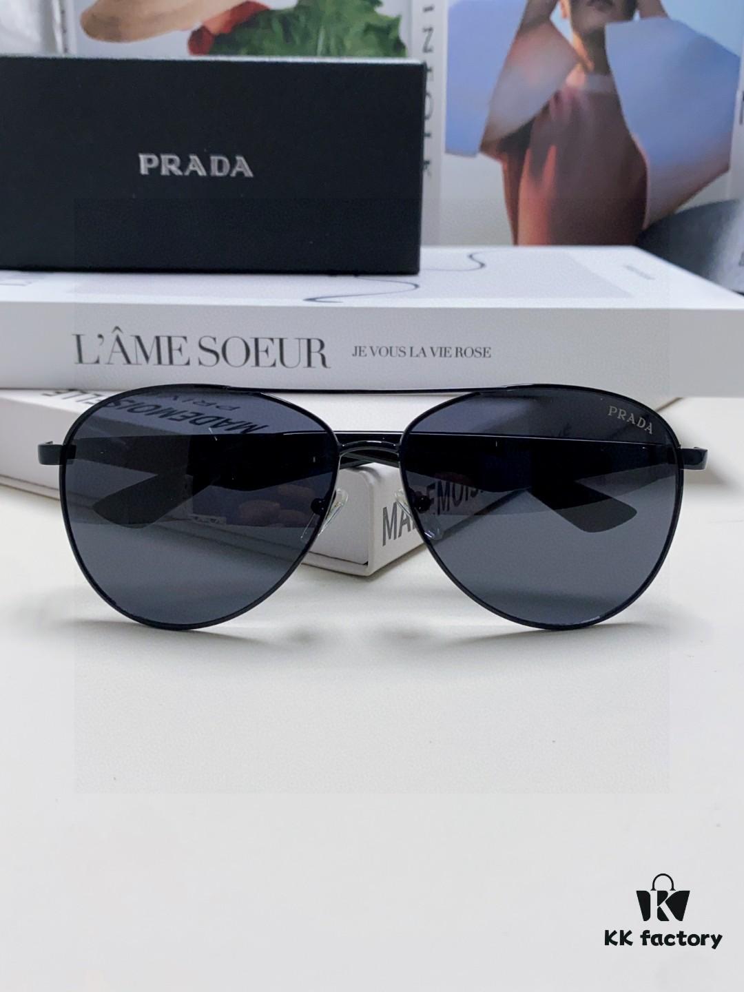 Prada 2024 New Polarized Sunglasses with Print Double-Bridge Aviator Style UV and Blue Light Protection Unisex Driving Sunglasses