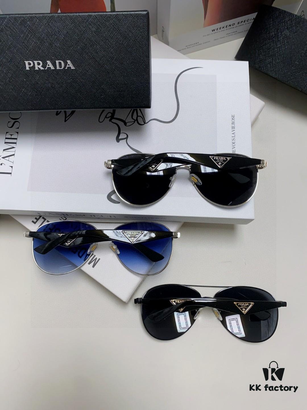 Prada 2024 New Polarized Sunglasses with Print Double-Bridge Aviator Style UV and Blue Light Protection Unisex Driving Sunglasses