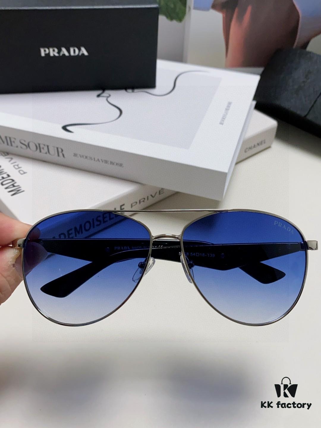 Prada 2024 New Polarized Sunglasses with Printed Double Bridge, Classic Aviator Style Unisex UV and Blue Light Blocking Sunglasses for Driving