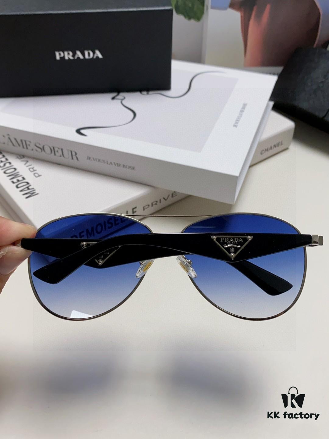 Prada 2024 New Polarized Sunglasses with Printed Double Bridge, Classic Aviator Style Unisex UV and Blue Light Blocking Sunglasses for Driving