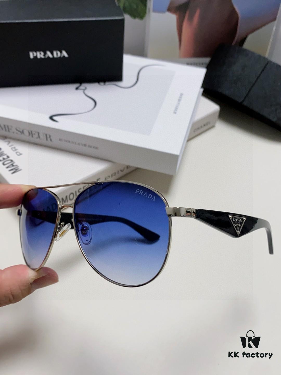 Prada 2024 New Polarized Sunglasses with Printed Double Bridge, Classic Aviator Style Unisex UV and Blue Light Blocking Sunglasses for Driving