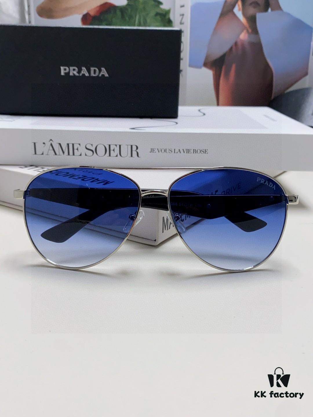 Prada 2024 New Polarized Sunglasses with Printed Double Bridge, Classic Aviator Style Unisex UV and Blue Light Blocking Sunglasses for Driving