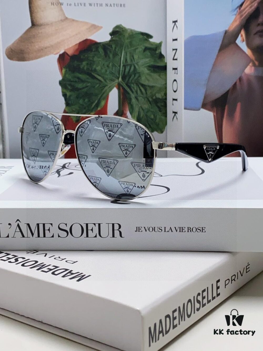 Prada 2024 New Polarized Sunglasses with Print Double Bridge Aviator Classic Frog Eye Sunglasses for Driving, UV and Blue Light Protection, Unisex Pilot Style