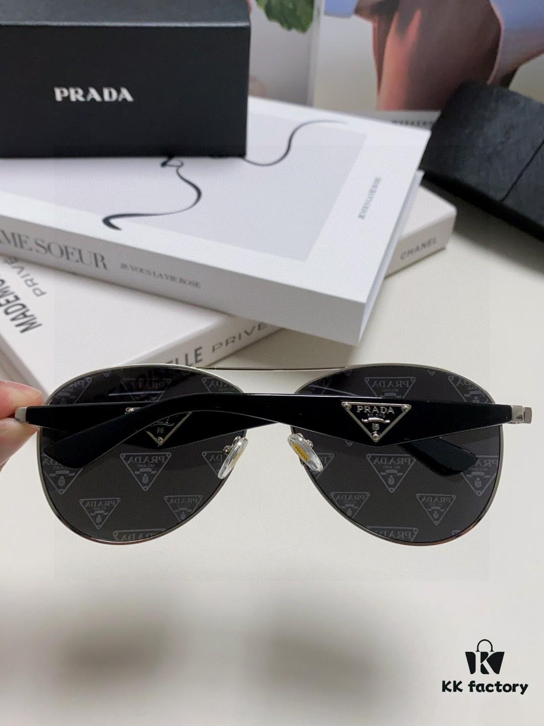 Prada 2024 New Polarized Sunglasses with Print Double Bridge Aviator Classic Frog Eye Sunglasses for Driving, UV and Blue Light Protection, Unisex Pilot Style