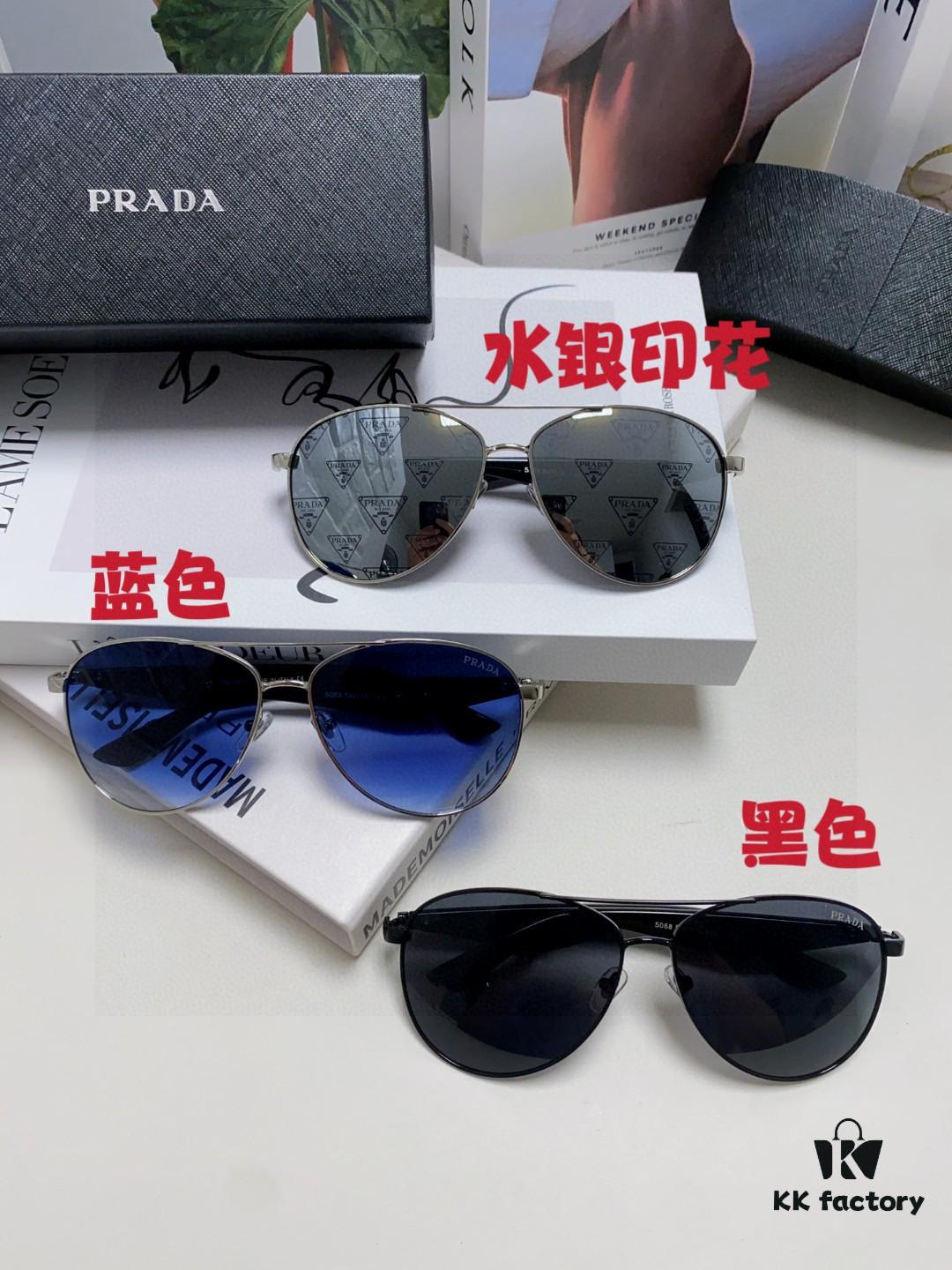 Prada 2024 New Polarized Sunglasses with Print Double Bridge Aviator Classic Frog Eye Sunglasses for Driving, UV and Blue Light Protection, Unisex Pilot Style