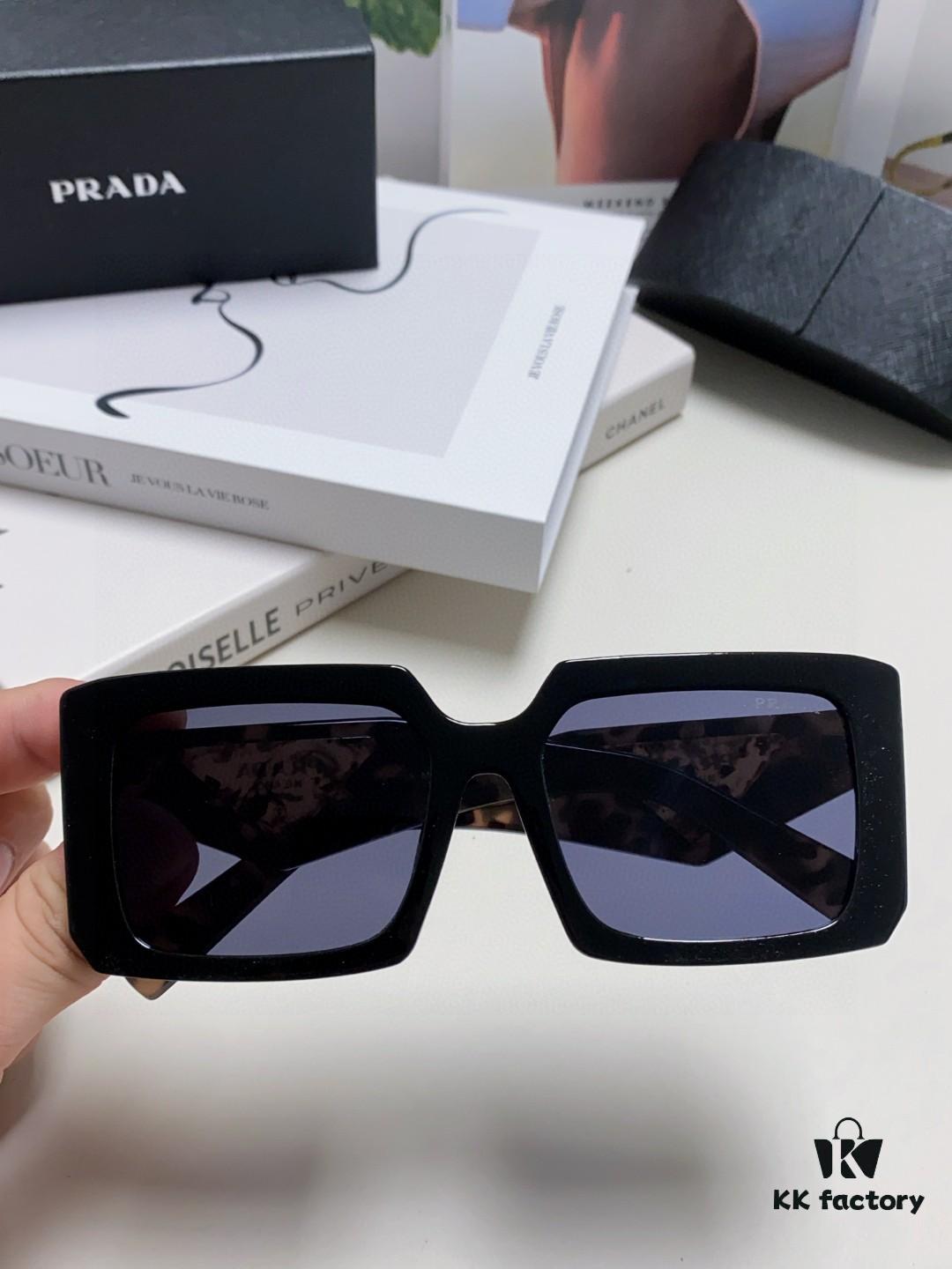 Prada 2024 Fashion Metal Polygonal Oversized Sunglasses Unisex, Checkered Lens Sunglasses for Men and Women