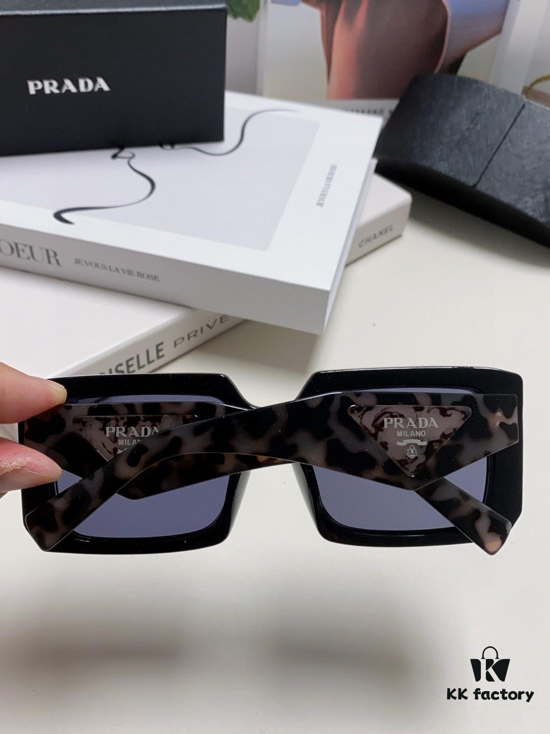 Prada 2024 Fashion Metal Polygonal Oversized Sunglasses Unisex, Checkered Lens Sunglasses for Men and Women