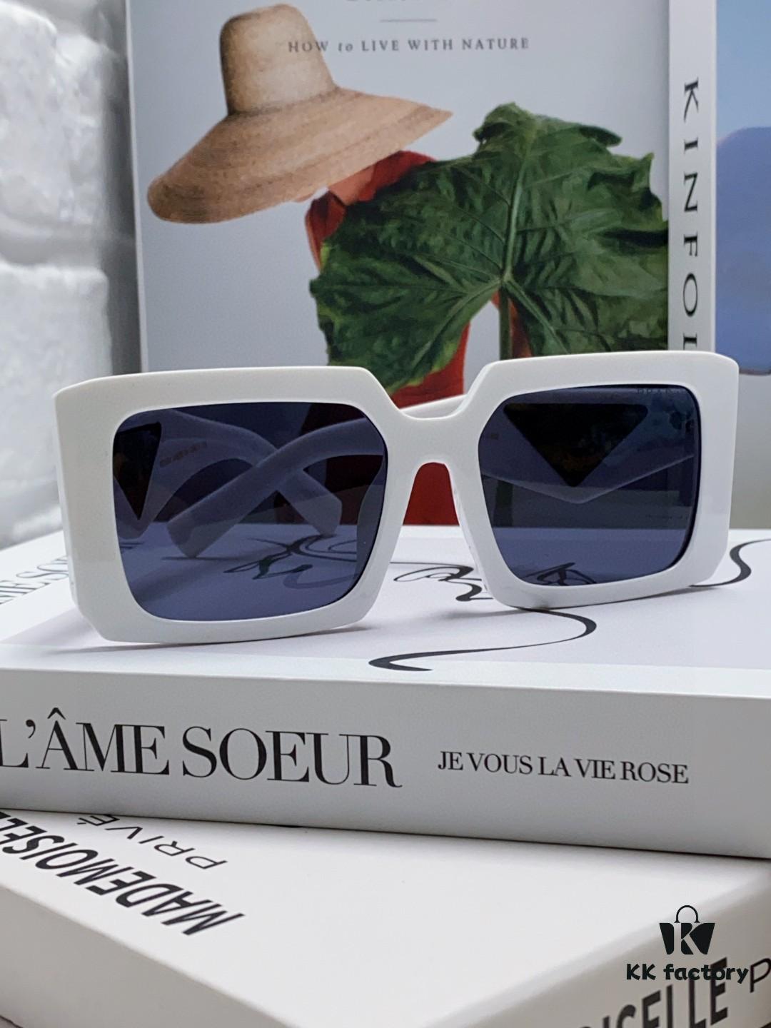 Prada 2024 Fashionable Metal Polygonal Oversized Sunglasses Unisex, Checkered Lens Sunglasses for Men and Women