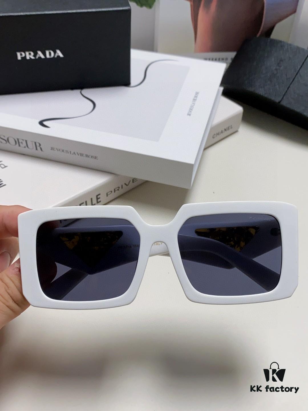 Prada 2024 Fashionable Metal Polygonal Oversized Sunglasses Unisex, Checkered Lens Sunglasses for Men and Women