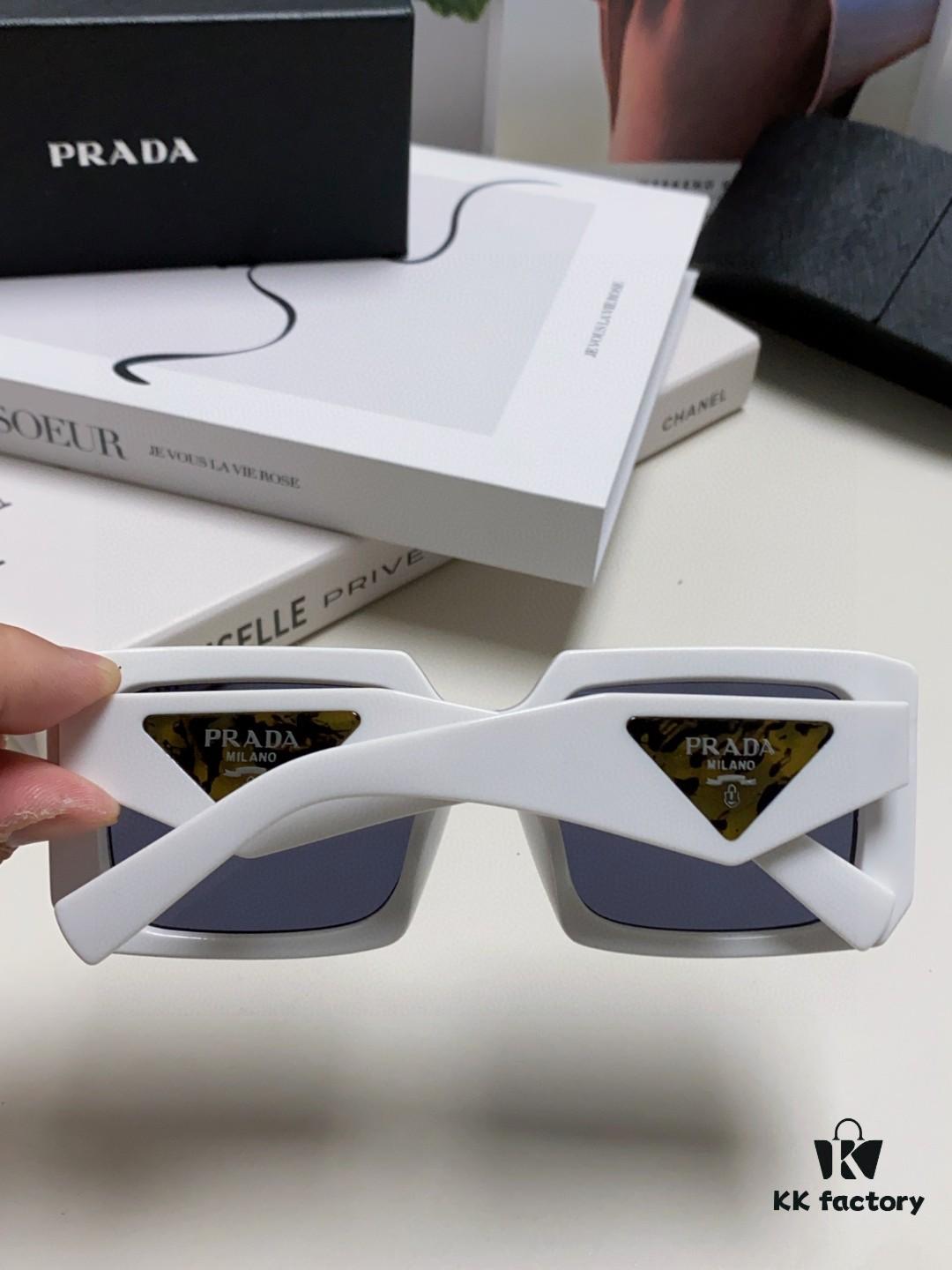 Prada 2024 Fashionable Metal Polygonal Oversized Sunglasses Unisex, Checkered Lens Sunglasses for Men and Women