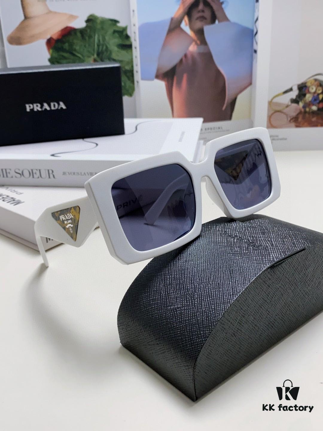 Prada 2024 Fashionable Metal Polygonal Oversized Sunglasses Unisex, Checkered Lens Sunglasses for Men and Women