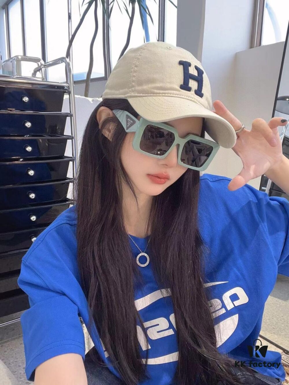 Prada 2024 Fashionable Metal Polygonal Oversized Sunglasses for Men, Stylish Unisex Sun Shades with Checkered Lenses