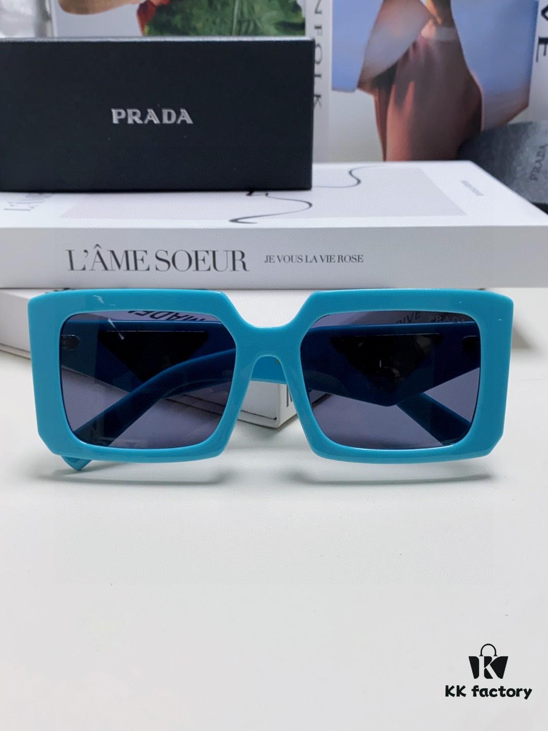 Prada 2024 Fashionable Metal Polygonal Oversized Sunglasses for Men, Stylish Unisex Sun Shades with Checkered Lenses