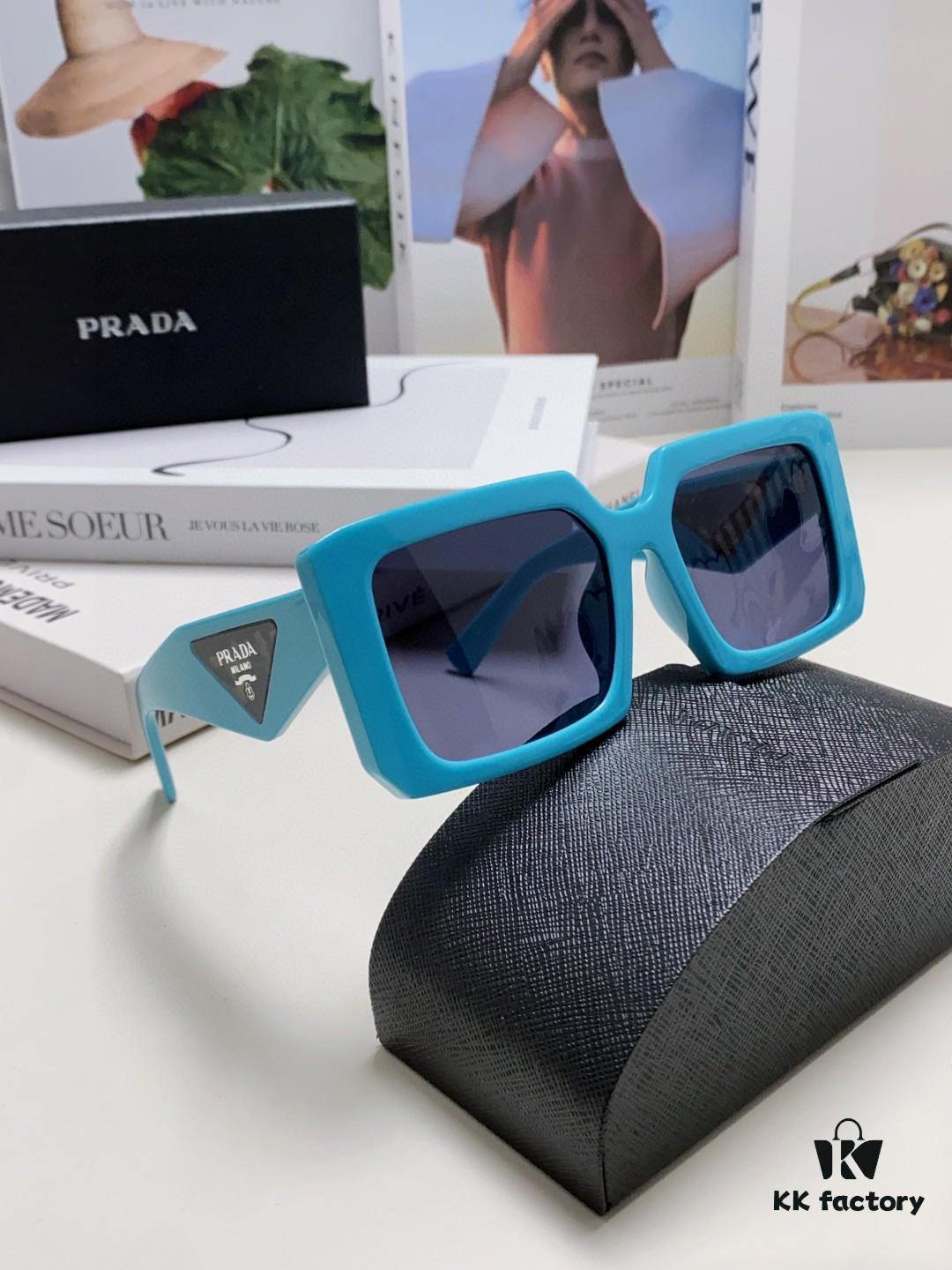 Prada 2024 Fashionable Metal Polygonal Oversized Sunglasses for Men, Stylish Unisex Sun Shades with Checkered Lenses