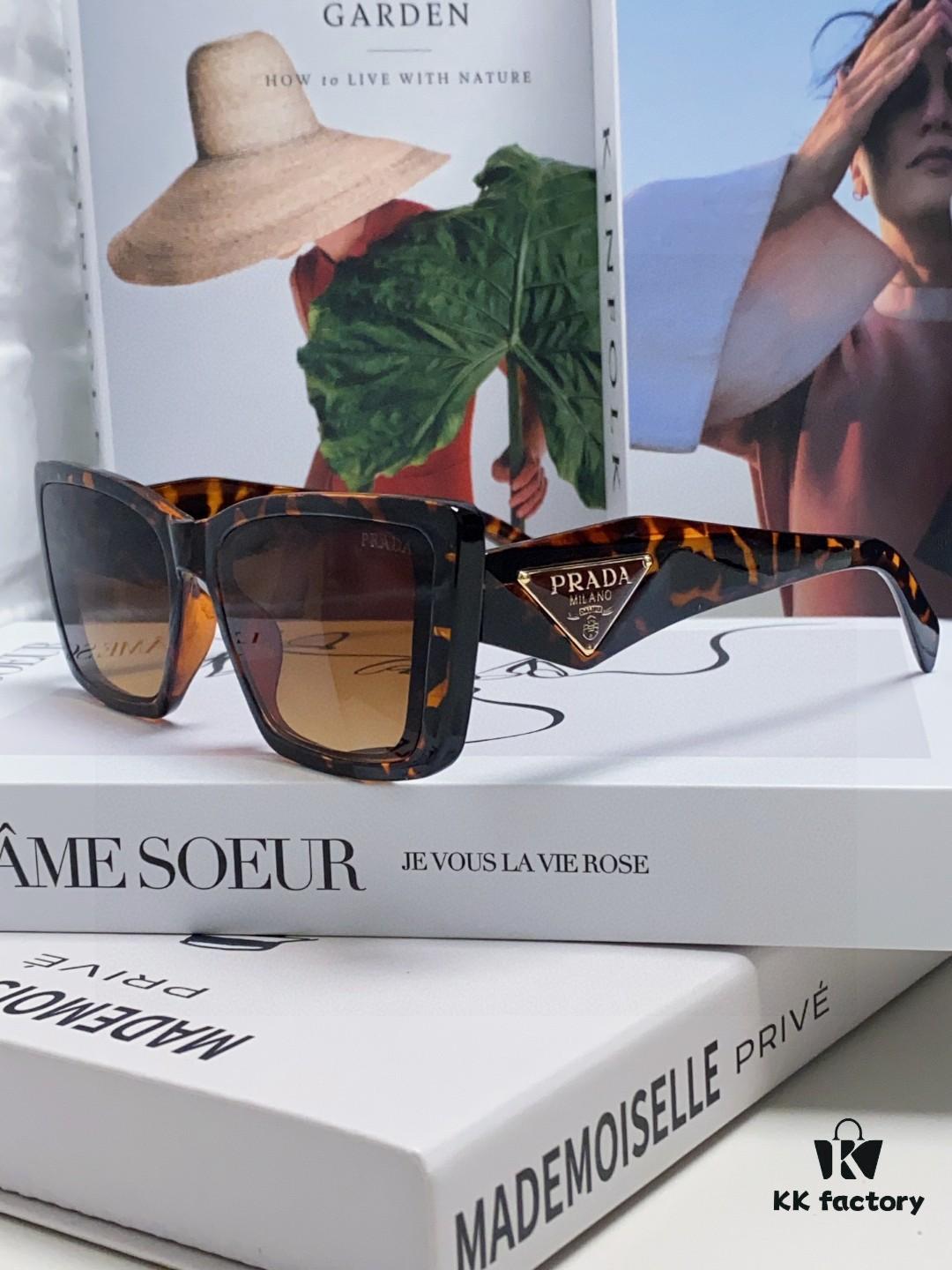 Prada 2024 New Arrival Sunglasses for Women, UV-Protective Fashion Sun Glasses for Summer, Trendy Round Frame Unisex Eyewear for Driving and Online Celebrity Style