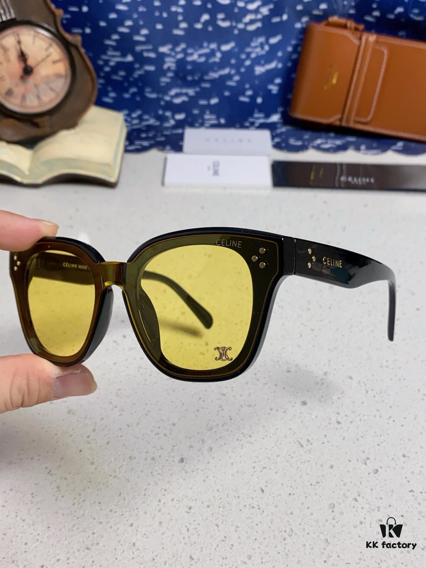 Celine 2025 New Korean-style Fashion Sunglasses for Women, Avant-garde Square Frame Sunglasses Inspired by Arc de Triomphe, Slimming Look for Round Faces, UV-Protective Unisex Sun Glasses