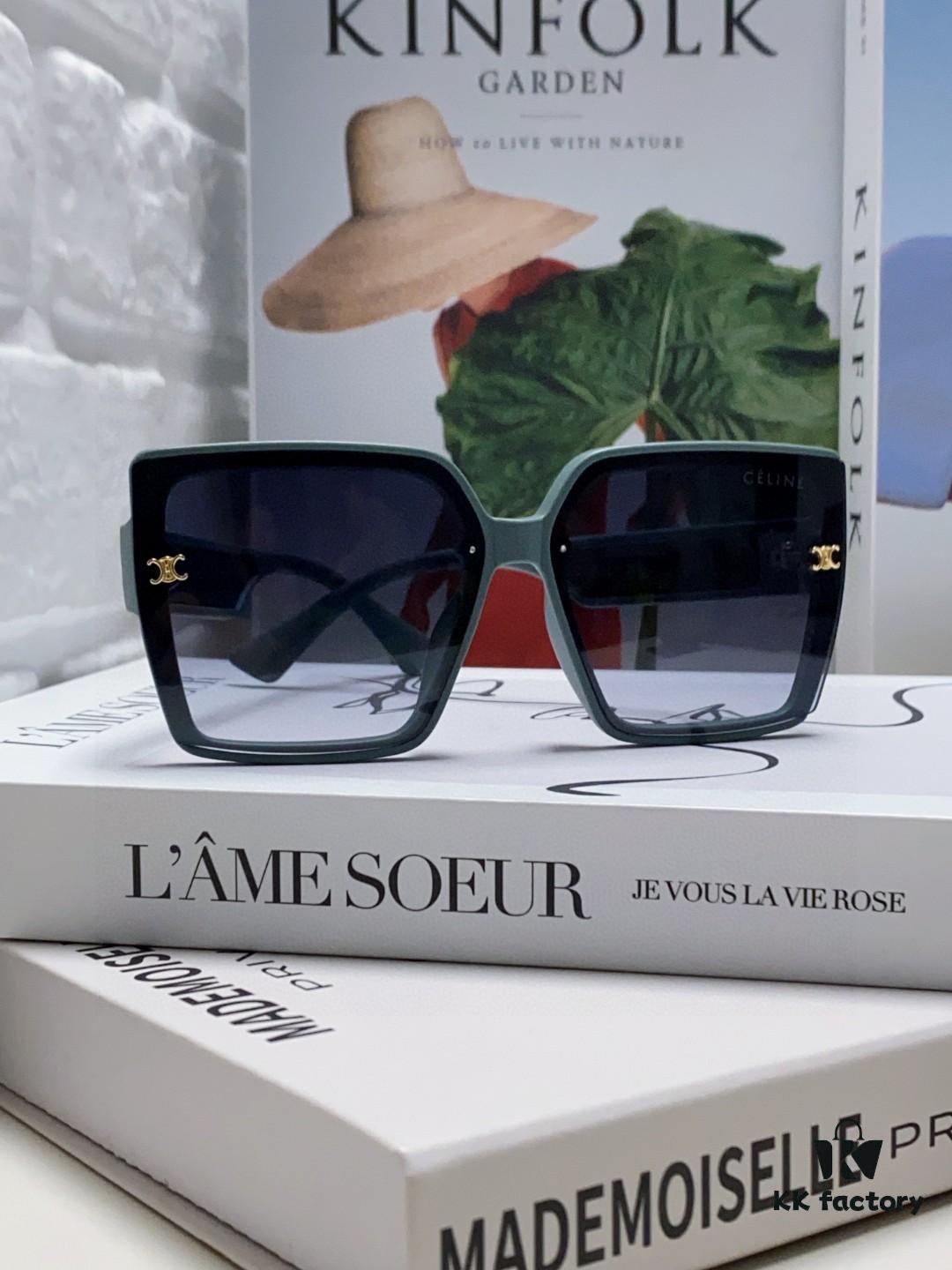 Celine 2024 New Korean Style Oversized Round Frame UV Protection Sunglasses for Women, Stylish and Elegant Sun Glasses