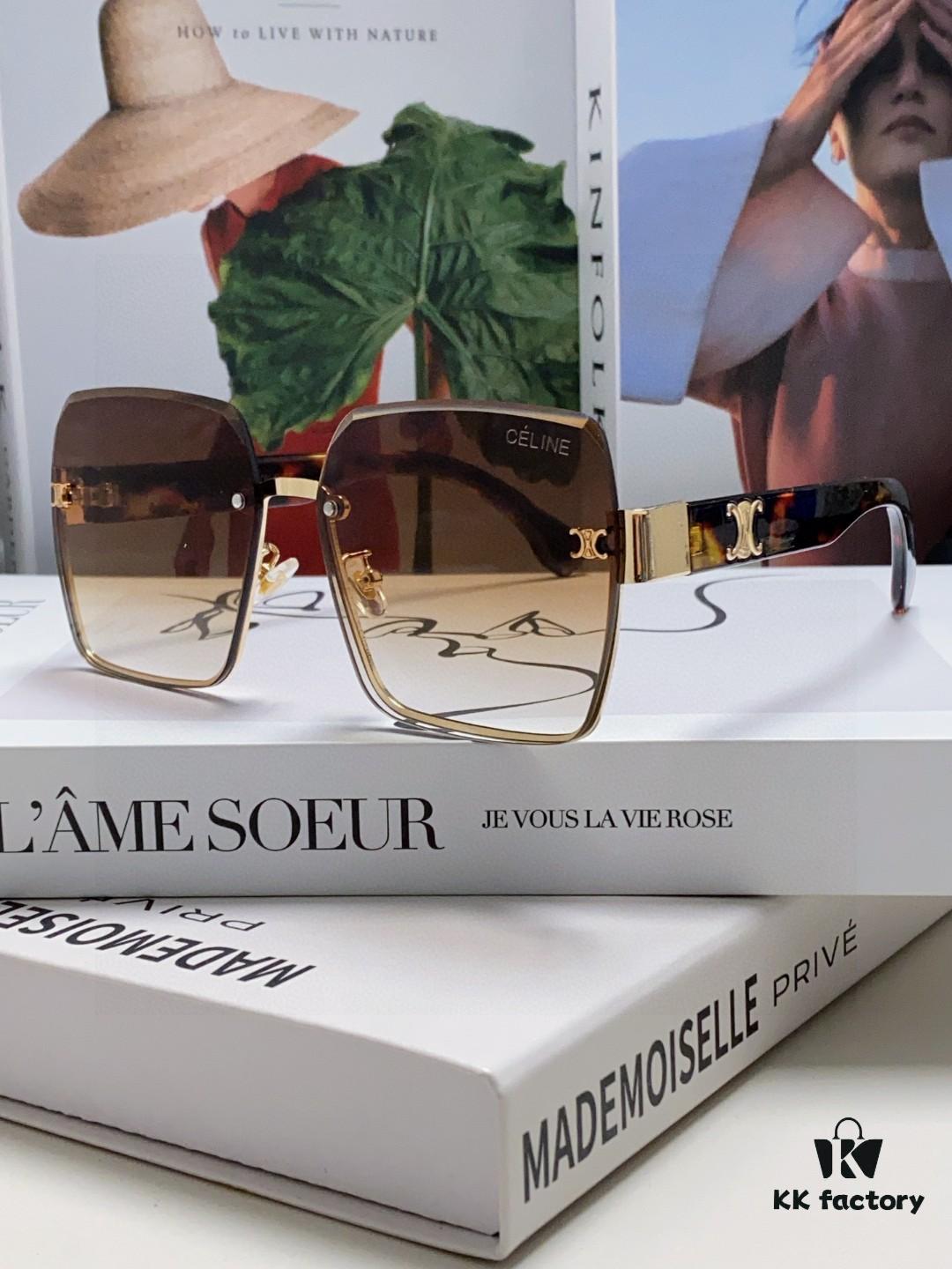 Celine Official Website Latest Top-Quality Edge-Cut Retro Unframed Sunglasses for Women, Stylish UV-Protective Square Sun Glasses with Slimming Effect, Unisex Fashion Eyewear