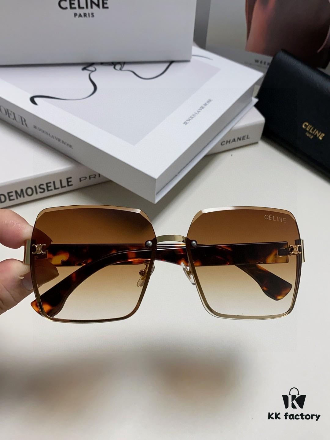 Celine Official Website Latest Top-Quality Edge-Cut Retro Unframed Sunglasses for Women, Stylish UV-Protective Square Sun Glasses with Slimming Effect, Unisex Fashion Eyewear