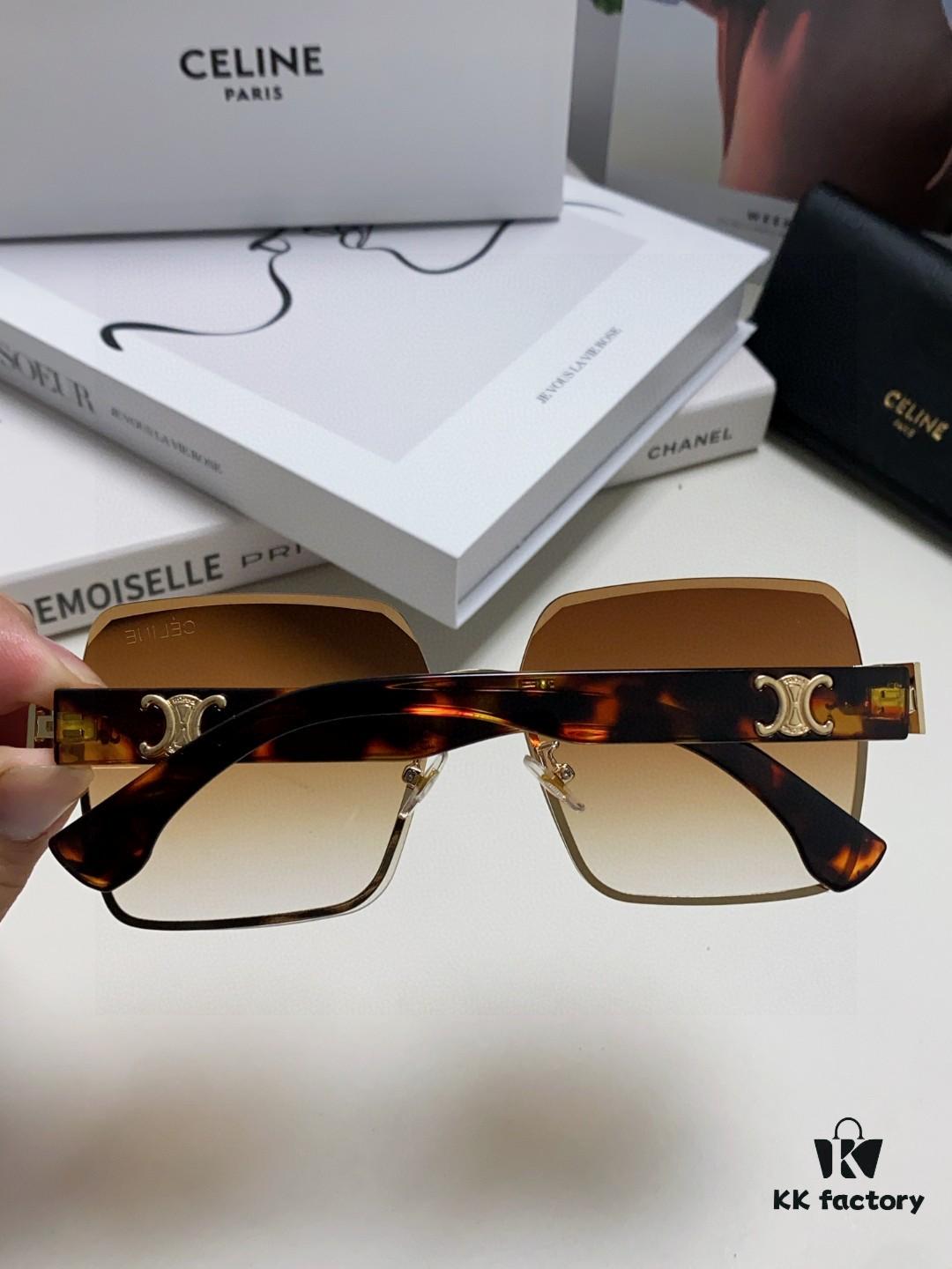 Celine Official Website Latest Top-Quality Edge-Cut Retro Unframed Sunglasses for Women, Stylish UV-Protective Square Sun Glasses with Slimming Effect, Unisex Fashion Eyewear