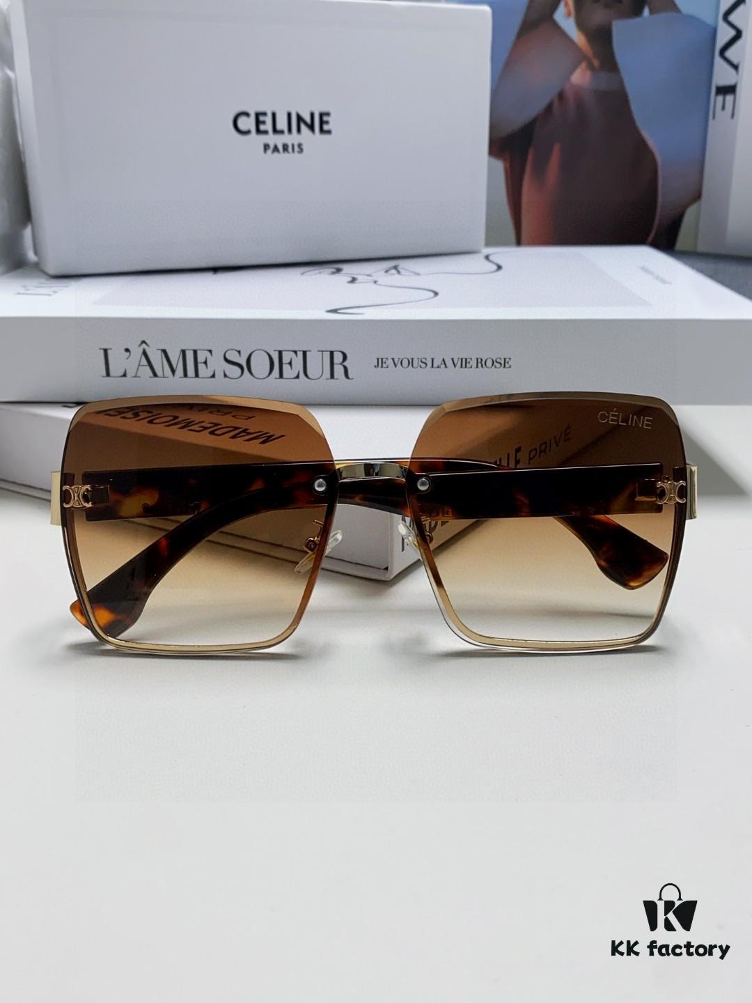 Celine Official Website Latest Top-Quality Edge-Cut Retro Unframed Sunglasses for Women, Stylish UV-Protective Square Sun Glasses with Slimming Effect, Unisex Fashion Eyewear