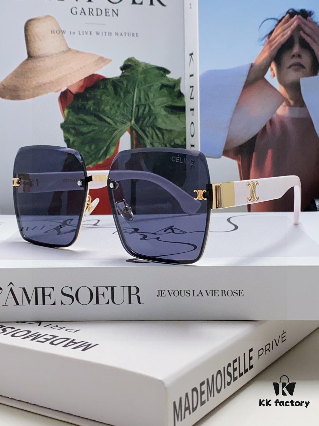 Celine Official Website Latest Top-Quality Edge-Cut Retro Unframed Sunglasses for Women, Stylish UV-Protective Square Slimming Unisex Sunglasses with Premium Feel