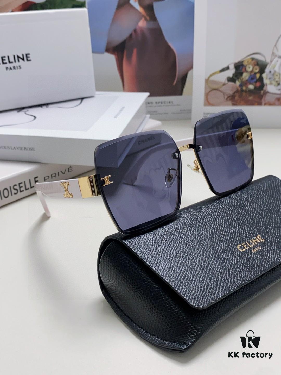 Celine Official Website Latest Top-Quality Edge-Cut Retro Unframed Sunglasses for Women, Stylish UV-Protective Square Slimming Unisex Sunglasses with Premium Feel