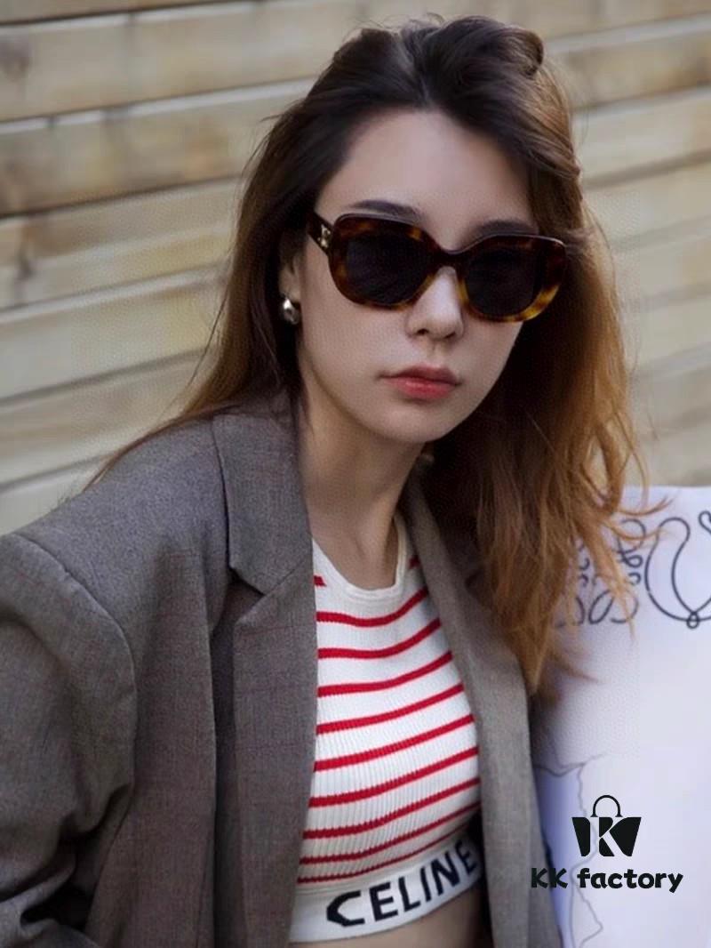 Celine Round Oversized Sunglasses, Xiaohongshu Influencer Fashion Round Aviator Sunglasses, Vintage Korean Style Minimalist Shades