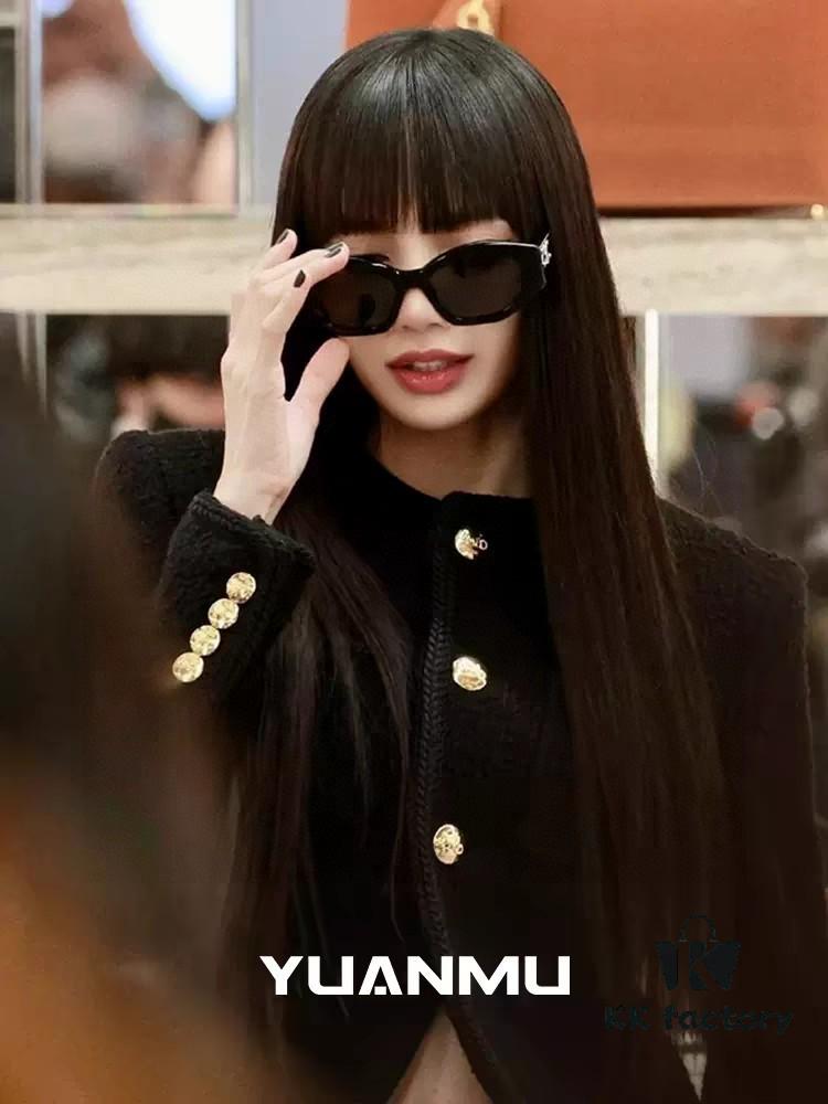 Celine Lisa's Same Style Retro Triumphal Arch Sunglasses for Women, New Trendy UV-Proof Slimming Luxury Black and Gold Sunglasses