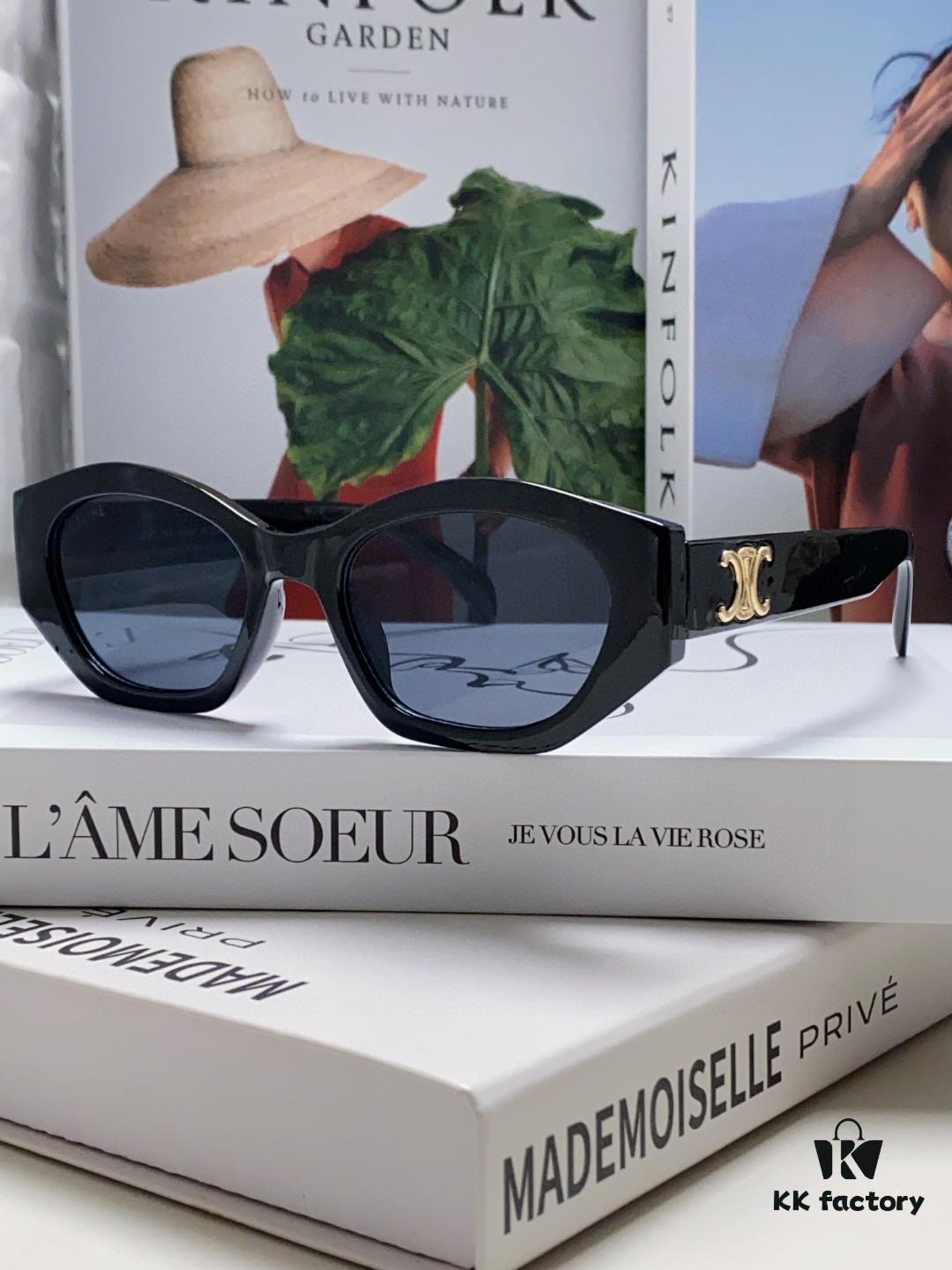 Celine Lisa's Same Style Retro Triumphal Arch Sunglasses for Women, New Trendy UV-Proof Slimming Luxury Black and Gold Sunglasses